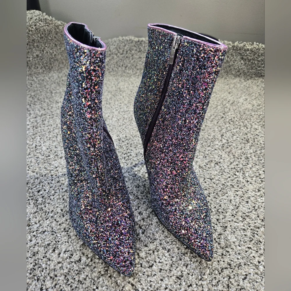 Marc Fisher Stolla Size 8.5 Purple Glitter Booties Womens EUC - Picture 4 of 13
